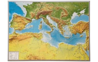 Reliefkarten 3D Reliefkarte Mittelmeer groß ohne Rahmen georelief GbR