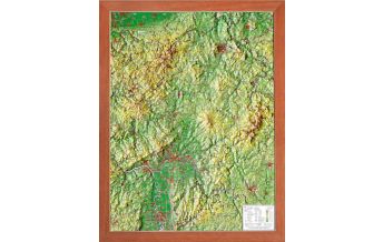 Reliefkarten Hessen klein mit Holzrahmen hellbraun 1:700.000 georelief GbR