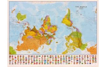 Weltkarten Maps International Wandkarte Weltkarte World Map Upside Down political laminated 1:30.000.000 - mit Flaggen Maps International