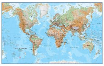 Poster und Wandkarten Maps International Planokarte in Rolle - Large World Wall Map laminated (physical) Maps International