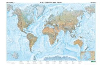 World Maps Wandkarte: Welt physisch Meeresrelief, 1:25 Mill., Großformat, Poster Freytag-Berndt und Artaria
