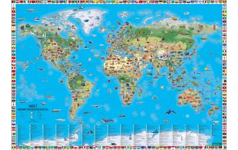 World Maps Weltkarte für Kinder, 1:20.000.000, Poster metallbestäbt, freytag & berndt Freytag-Berndt und Artaria