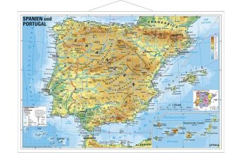 Poster and Wall Maps Spanien und Portugal physisch - Wandkarte laminiert mit Metallbeleistung Stiefel GmbH