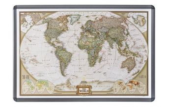 Poster and Wall Maps Wandkarte Welt Executive auf Kork-Pinnwand mit Alurahmen 1:45.500.000 Interkart Direct