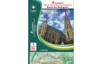 Radkarten EuroVelo 6 Radkarten-Set Basel bis Budapest 1:100.000 Huber Verlag