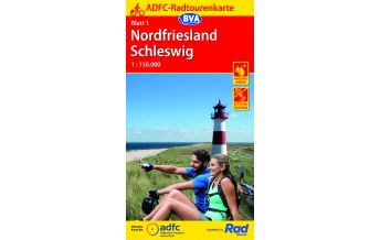 Radkarten ADFC-Radtourenkarte 1, Nordfriesland, Schleswig 1:150.000 BVA BikeMedia