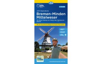 Radkarten ADFC-Regionalkarte Bremen-Minden Mittelweser, 1:75.000, mit Tagestourenvorschlägen, reiß- und wetterfest, E-Bike-geeignet, GPS-Tracks Download BVA BikeMedia