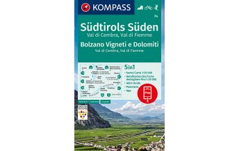 Hiking Maps South Tyrol + Dolomites Kompass-Karte 74, Südtirols Süden, Val di Cembra, Val di Fiemme 1:50.000 Kompass-Karten GmbH