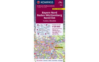 Radkarten KOMPASS Großraum-Radtourenkarte 3710, Bayern Nord, Baden-Württemberg Nord/Ost, 1:125000 Kompass-Karten GmbH