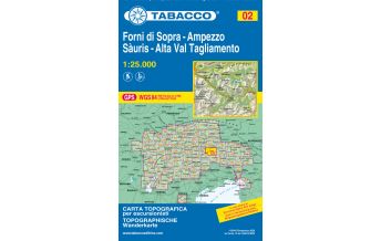 Mountainbike Touring / Mountainbike Maps Tabacco-Karte 02, Forni di Sopra, Ampezzo, Sàuris/Zahre, Alta Val Tagliamento 1:25.000 Tabacco