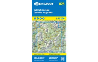 Hiking Maps Italy Tabacco-Karte 025, Dolomiti di Zoldo, Cadorine e Agordine 1:25.000 Tabacco