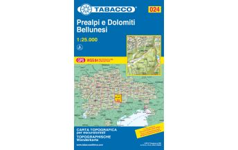 Hiking Maps South Tyrol + Dolomites Tabacco-Karte 024, Prealpi e Dolomiti Bellunesi 1:25.000 Tabacco