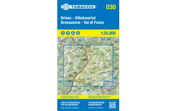 Skitourenkarten Tabacco-Karte 030, Brixen/Bressanone, Villnössertal/Val di Funes 1:25.000 Tabacco