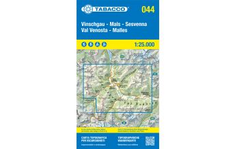 Mountainbike Touring / Mountainbike Maps Tabacco-Karte 044, Vinschgau/Val Venosta, Mals/Malles, Sesvenna 1:25.000 Tabacco