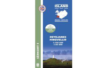 Hiking Maps Iceland Sérkort 1, Reykjanes, Þingvellir 1:100.000/1:50.000 Mal og menning