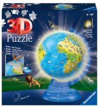 Globen Ravensburger 3D Puzzle 11274 - Kinderglobus mit Licht in deutscher Sprache - 180 Teile - Beleuchteter Globus aus dreidimensional geformten Puzzleteilen - für Kinder ab 6 Jahren Ravensburger Spiele