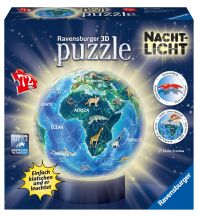 Globen Ravensburger 3D Puzzle 11844 - Nachtlicht Erde bei Nacht - Puzzle-Ball Kinderglobus mit LED Leuchtsockel inkl. Klatsch-Mechanismus - ideales Geschenk für Kinder ab 6 Jahren Ravensburger Spiele