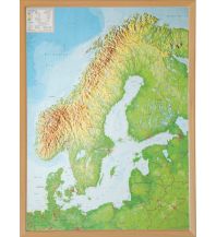 Skandinavien groß mit Holzrahmen natur 1:2.900.000 georelief GbR
