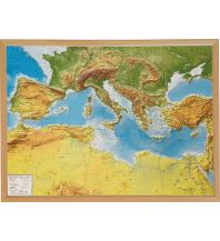 Reliefkarten 3D Reliefkarte Mittelmeer groß mit Holzrahmen georelief GbR