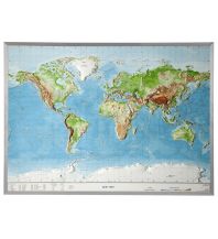 Reliefkarten Welt groß Englisch mit Holzrahmen natur georelief GbR