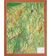 Raised Relief Maps Hessen klein mit Holzrahmen hellbraun 1:700.000 georelief GbR