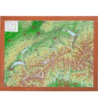 Raised Relief Maps Schweiz klein mit Holzrahmen hellbraun 1:1.000.000 georelief GbR