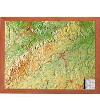 Reliefkarten Schwäbische Alb klein mit Holzrahmen hellbraun 1:430.000 georelief GbR
