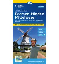 Radkarten ADFC-Regionalkarte Bremen-Minden Mittelweser, 1:75.000, mit Tagestourenvorschlägen, reiß- und wetterfest, E-Bike-geeignet, GPS-Tracks Download BVA BikeMedia