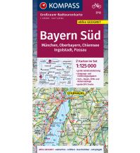 Cycling Maps KOMPASS Großraum-Radtourenkarte 3712 Bayern Süd, Oberbayern, Chiemsee, Ingolstadt, Passau, München 1:125.000 Kompass-Karten GmbH